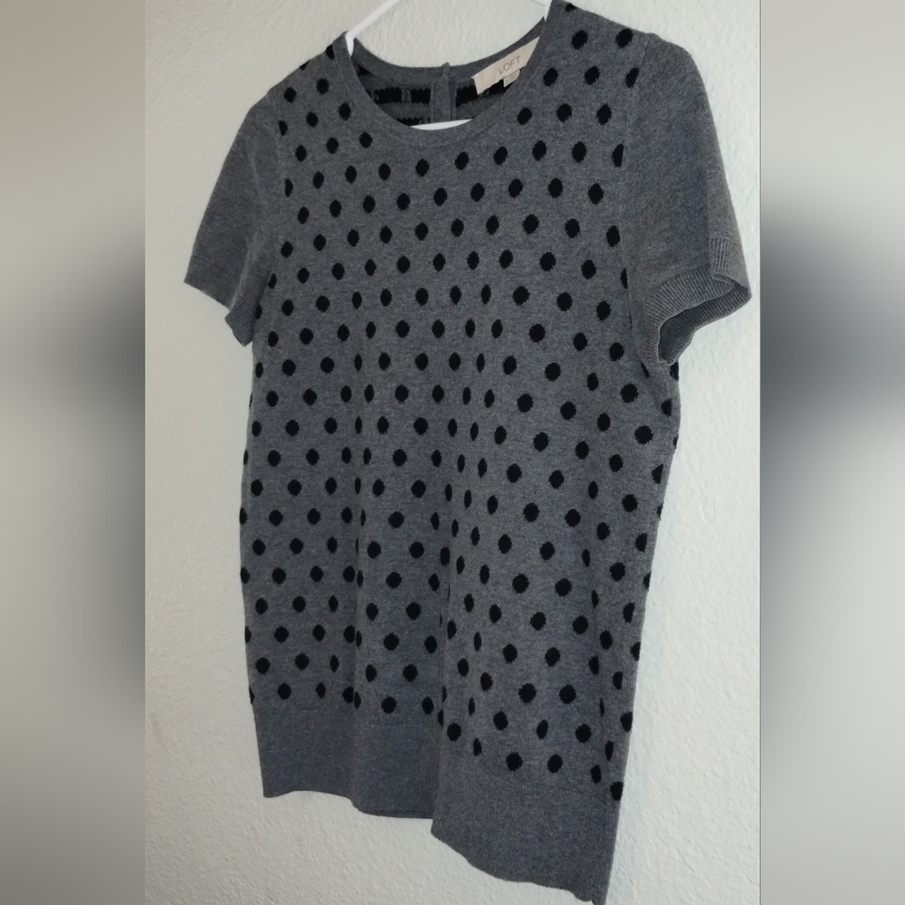 Gray Polka Dot Short Sleeve Sweater from Anne Taylor LOFT ~ Size Small ~SO Cute! - Picture 2 of 12